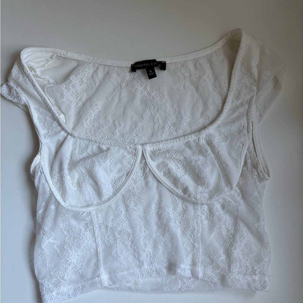 Kendall & Kylie White Cap Sleeve Crop Blouse